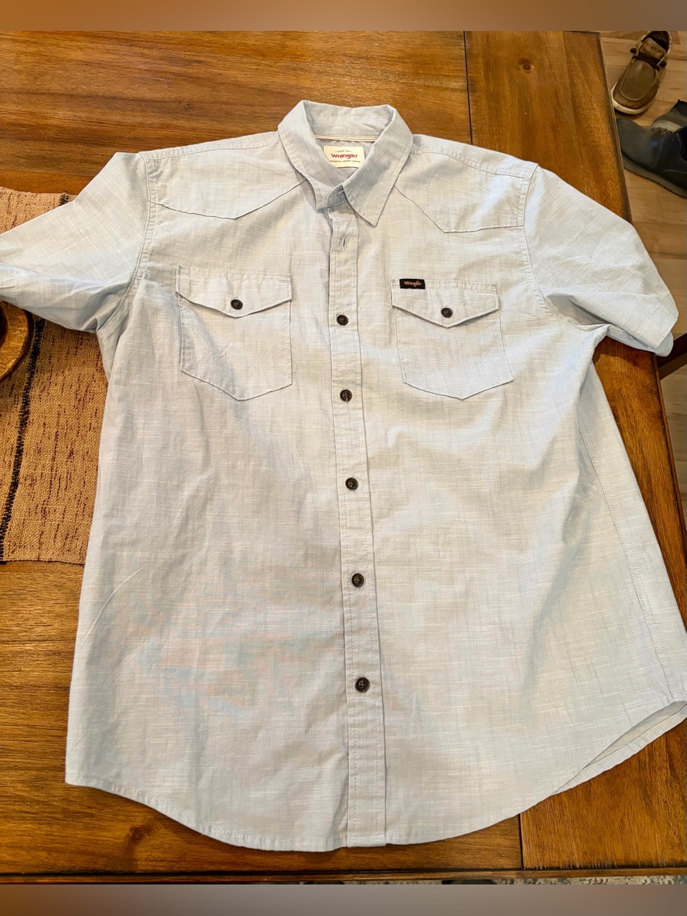 Wrangler Light Blue Short Sleeve Western Button-Down Shirt